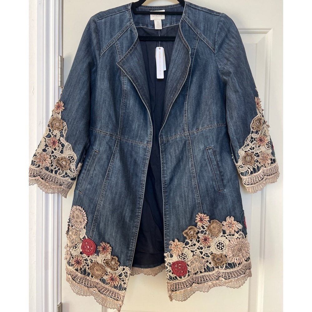 Chico’s Denim Floral Embroidered Jacket  - Size 0 - Picture 4 of 9